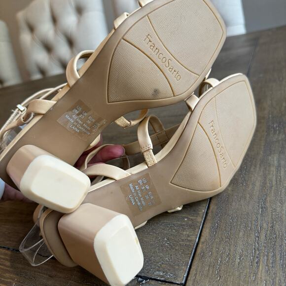 Franco Sarto Women's Laina Beige Strappy Sandals Size 6 Block Heel Ankle Strap - Picture 8 of 16